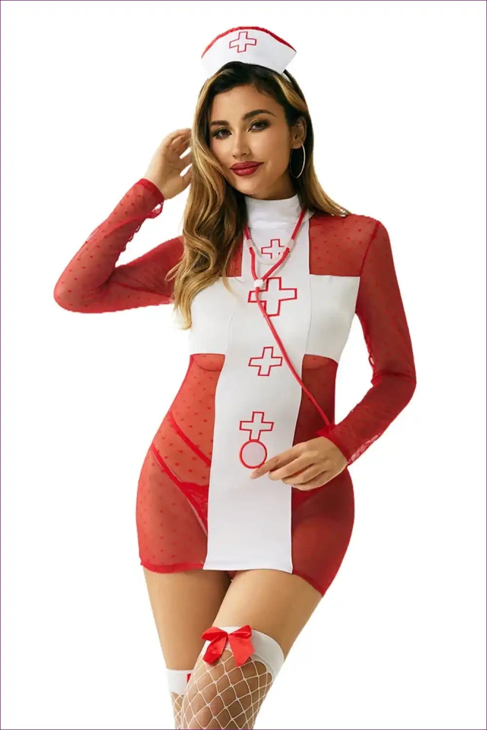 Lace Roleplay Nurse Uniform Dress for Theme Parties Costume, just In, Lace, Mini,