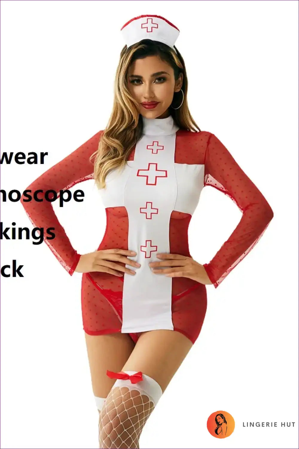 Lace Roleplay Nurse Uniform Dress for Theme Parties Costume, just In, Lace, Mini,