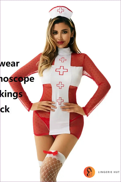 Lace Roleplay Nurse Uniform Dress for Theme Parties Costume, just In, Lace, Mini,