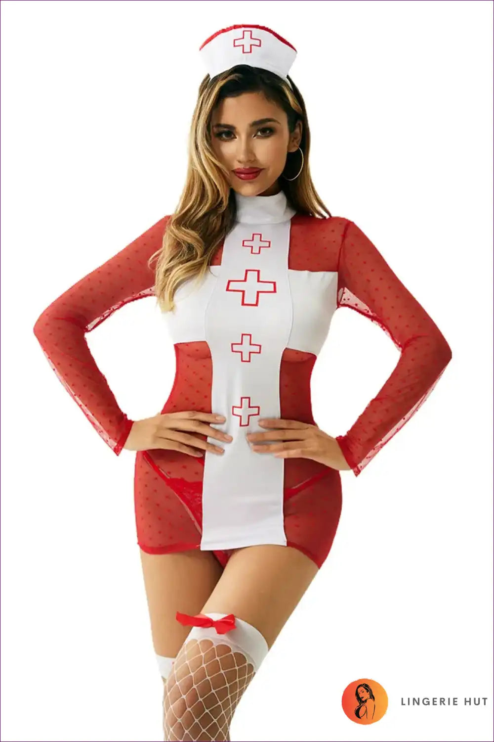 Lace Roleplay Nurse Uniform Dress for Theme Parties Costume, just In, Lace, Mini,