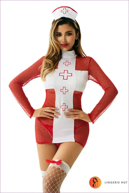 Lace Roleplay Nurse Uniform Dress for Theme Parties Costume, just In, Lace, Mini,