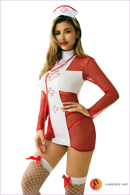 Lace Roleplay Nurse Uniform Dress for Theme Parties Costume, just In, Lace, Mini,