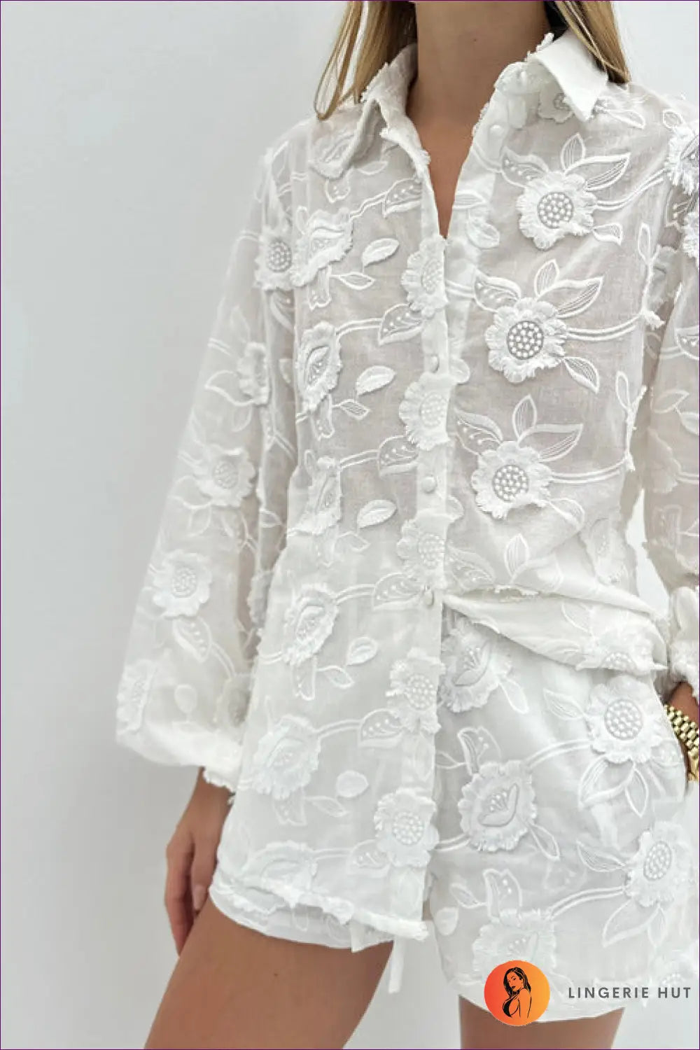 Lace Shirt & Shorts co Ord Set - Effortless Summer Glamour - Outfit Sets - Lingerie Hut - Beachwear • Floral • Honeymoon