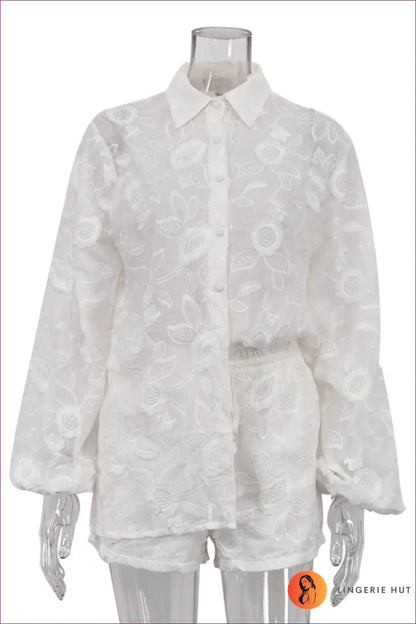 Lace Shirt & Shorts co Ord Set - Effortless Summer Glamour - s / White - Outfit Sets - Lingerie Hut - Beachwear