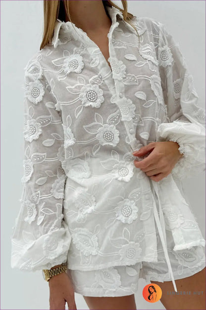 Lace Shirt & Shorts co Ord Set - Effortless Summer Glamour - Outfit Sets - Lingerie Hut - Beachwear • Floral • Honeymoon