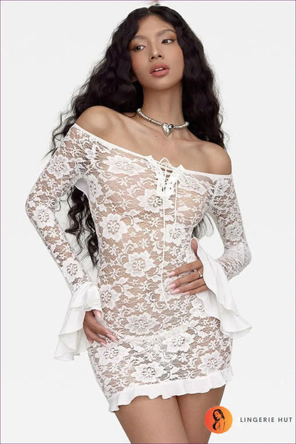 Lace Off-shoulder Mini Dress - Understated Glamour - Dresses - Lingerie Hut - Backless • Date Night • Evening Wear