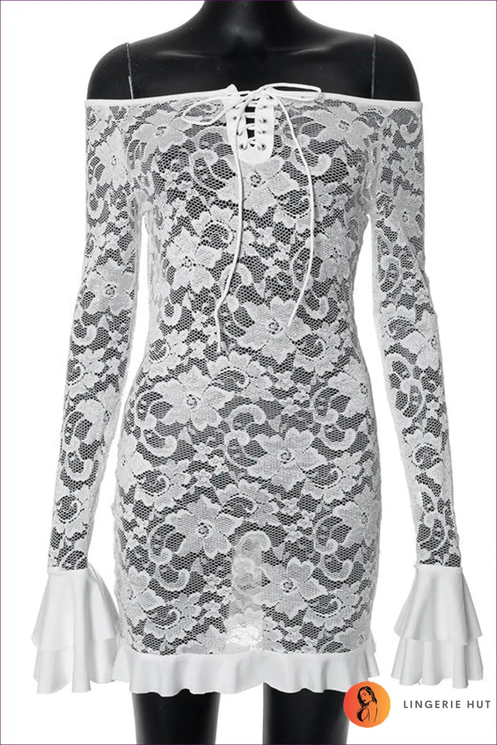 Lace Off-shoulder Mini Dress - Understated Glamour - s / White - Dresses - Lingerie Hut - Backless • Date Night