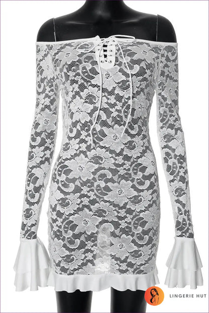 Lace Off-shoulder Mini Dress - Understated Glamour - s / White - Dresses - Lingerie Hut - Backless • Date Night