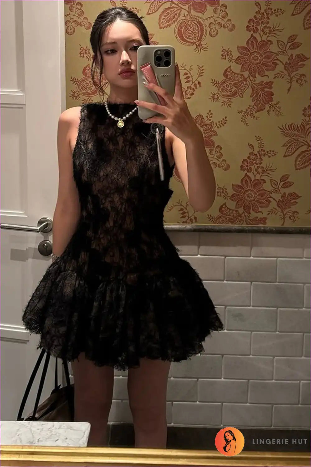 Lace Skater Mini Dress with 3d Floral Detail - Daytime Chic for A-line, Casual, Dresses, Floral,