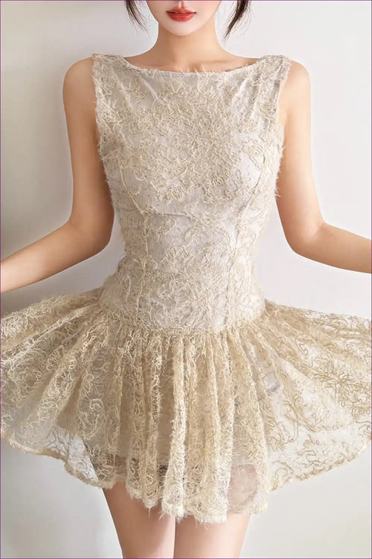 Lace Skater Mini Dress with 3d Floral Detail - Daytime Chic for A-line, Casual, Dresses, Floral,