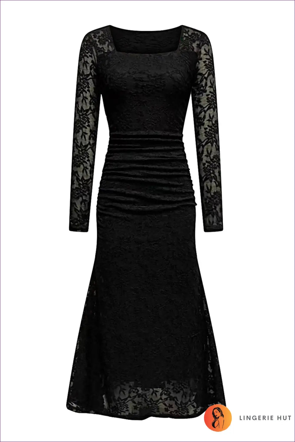 Lace Sleeve Midi Dress - Understated Glamour - s / Black - Dresses - Lingerie Hut - Autumn • Bodycon • Date Night