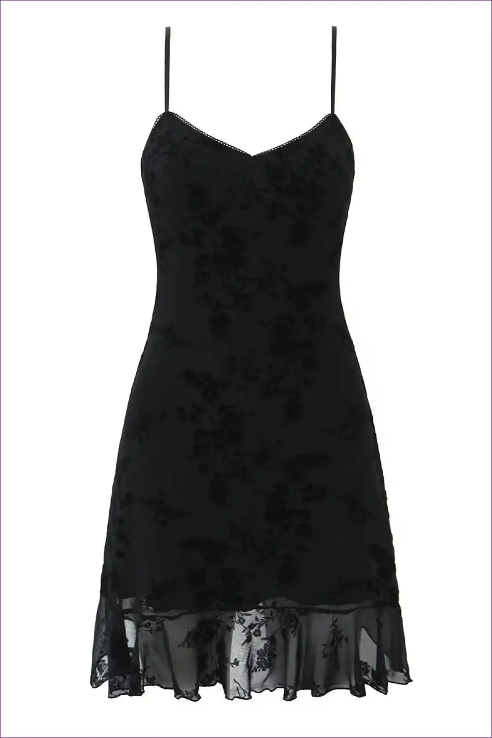 Lace Slip Dress with Floral Embroidery and Ruffle Hem for Bridal, Casual, Date Night, Everyday,