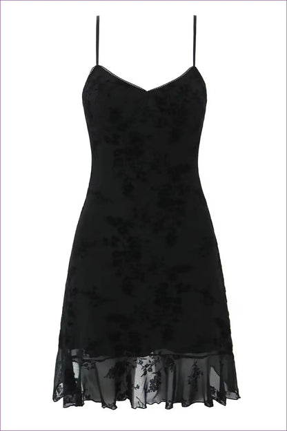 Lace Slip Dress with Floral Embroidery and Ruffle Hem for Bridal, Casual, Date Night, Everyday,