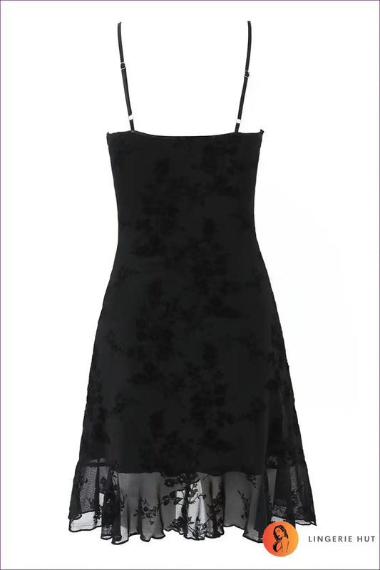 Lace Slip Dress with Floral Embroidery and Ruffle Hem for Bridal, Casual, Date Night, Everyday,