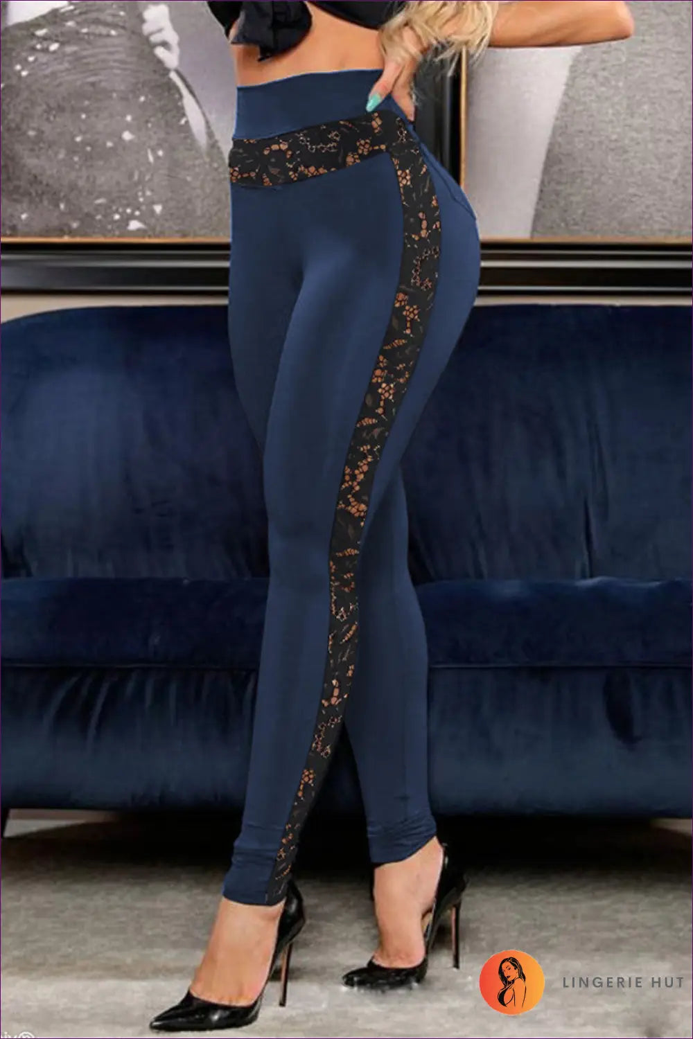 Lace Stitching Leggings - Statement Fitness Fashion - s / Navy Blue - Clothing - Lingerie Hut - Activewear • Casual
