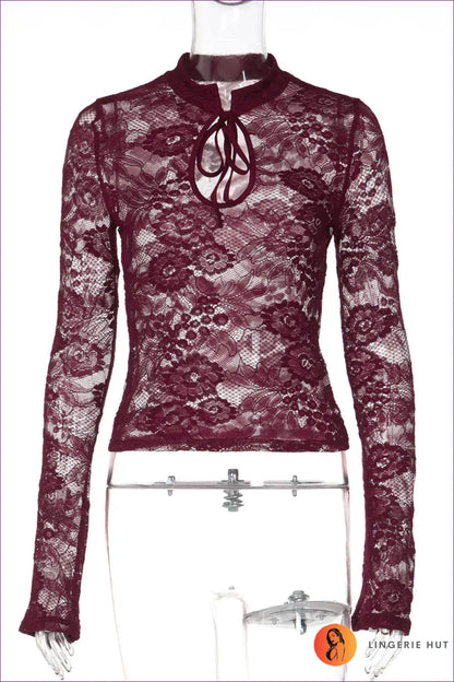 Lace Top with Keyhole Detail - Evening Allure - s / Burgundy - Lingerie Hut - All Season • Blouse • Cutout • Date Night