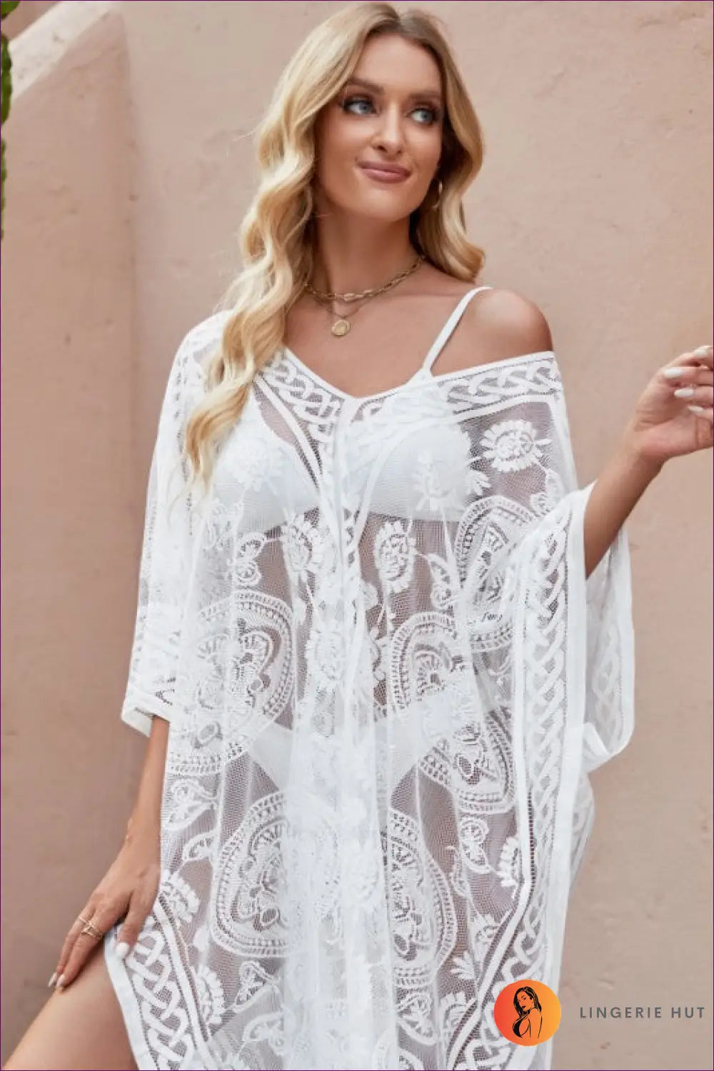 Lace Trim Beach Cover Up Blouse - Cool Boho Ease - Dresses - Lingerie Hut - Beachwear • Casual