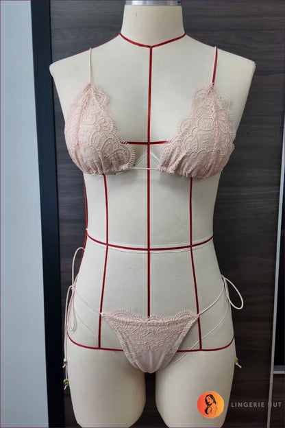 Lace Trim Bikini with Ruched Cups - Honeymoon Edit - s / Pink - Lingerie Hut - Beachwear • Glamour • Lace