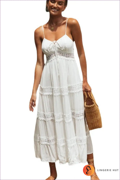 Lace Trim Cami Midi Dress - Bohemian Summer Romance for Boho, Casual, Dress, Everyday,