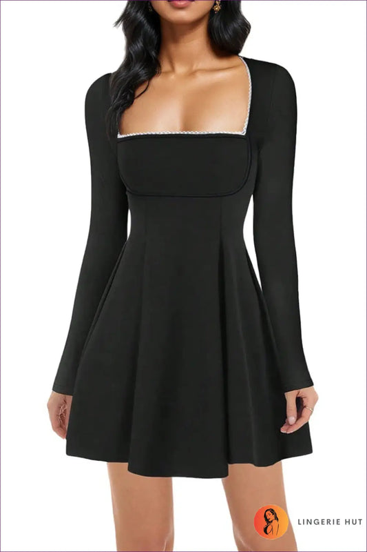 Lace Trim A-line Mini Dress - Effortless Everyday Elegance - s / Black - Dresses - Lingerie Hut - All Season • Autumn
