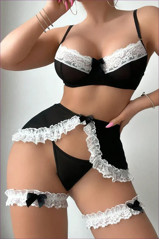 Lace Trim Maid Lingerie Set - Sensual Chic For Costume, Maid, Theme Parties