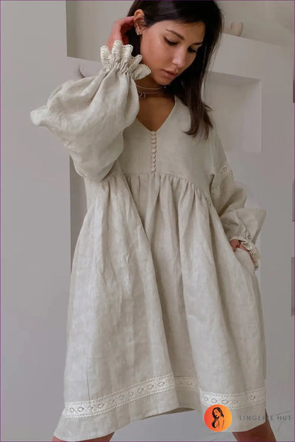 Lace Trim Mini Dress - Garden Party Ready - Dresses - Lingerie Hut - A-line • Boho • Casual • Cotton