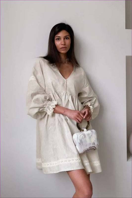 Lace Trim Mini Dress - Garden Party Ready - Dresses - Lingerie Hut - A-line • Boho • Casual • Cotton