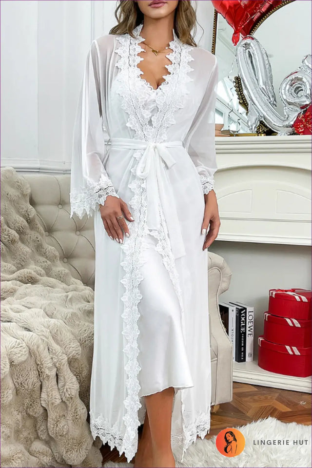 Lace Trim Pyjama With Robe Set - The Honeymoon Edit