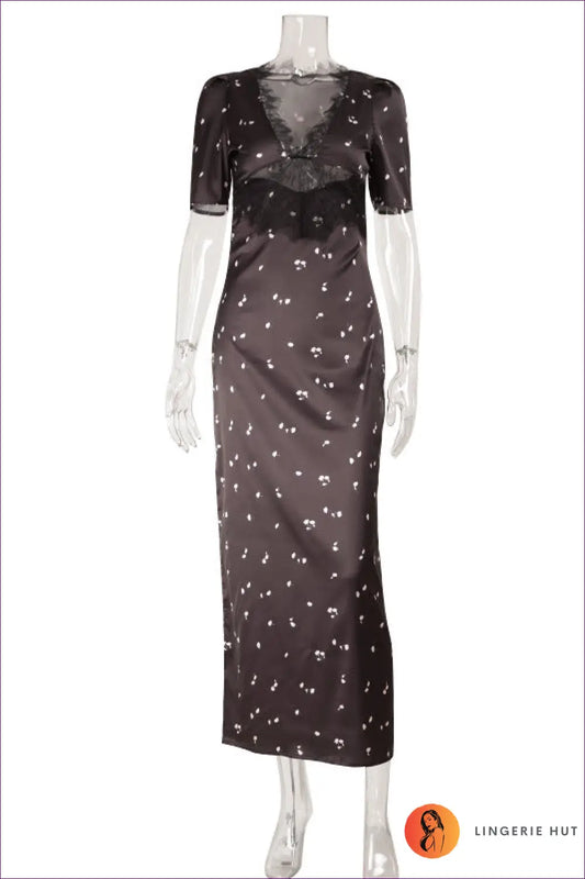 Lace-trim V-neck Bodycon Maxi Dress - Front Slit - s / Black - Elegant • Everyday • Floral - Lacech