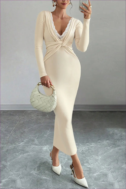 Lace Twist-front Maxi Dress - Understated Glamour - Dresses - Lingerie Hut - Autumn • Bodycon • Evening Wear • Formal