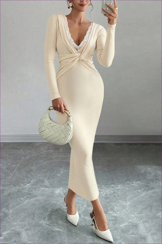 Lace Twist-front Maxi Dress - Understated Glamour - Dresses - Lingerie Hut - Autumn • Bodycon • Evening Wear • Formal