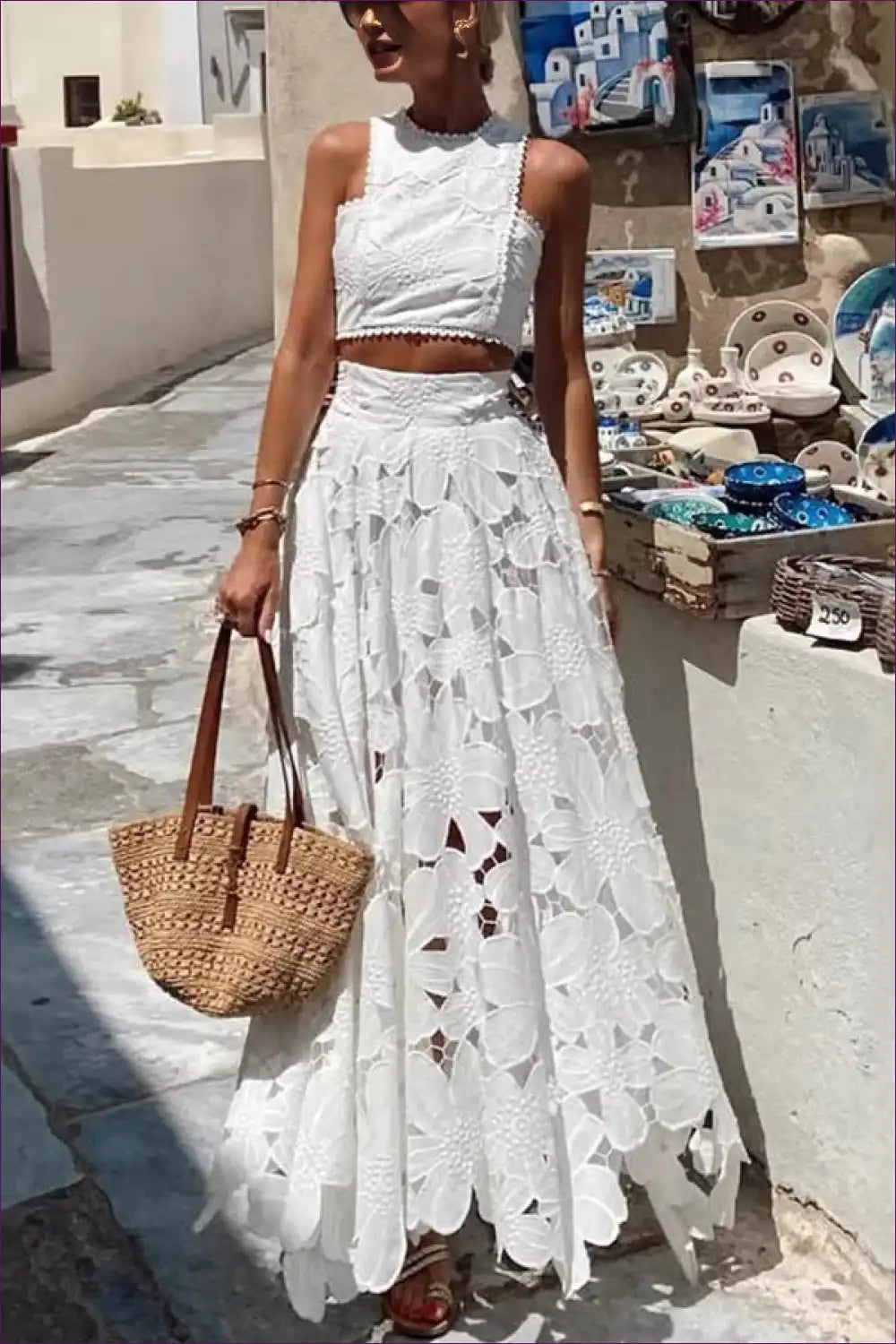 Lace Two Piece Set with Midi Skirt - Effortless Summer Elegance for co Ord, Crop, Cutout, Dress, Dresses