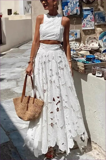 Lace Two Piece Set with Midi Skirt - Effortless Summer Elegance for co Ord, Crop, Cutout, Dress, Dresses