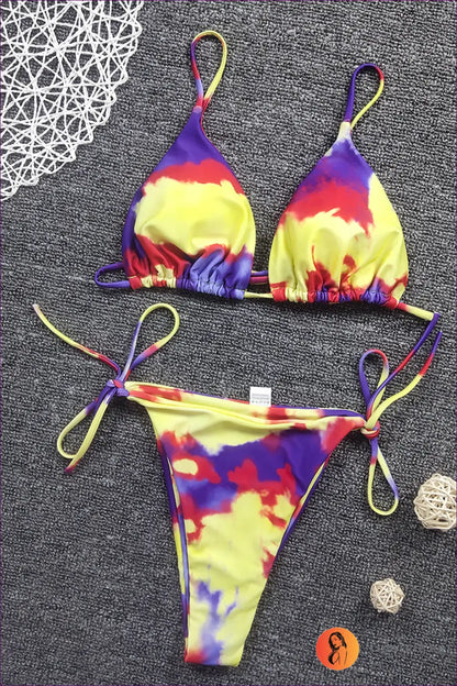 Lace-up Boho Bikini - Summer Swim Edit - s / Yellow Smudges - Swimwear - Lingerie Hut - Animal • Beachwear • Cutout