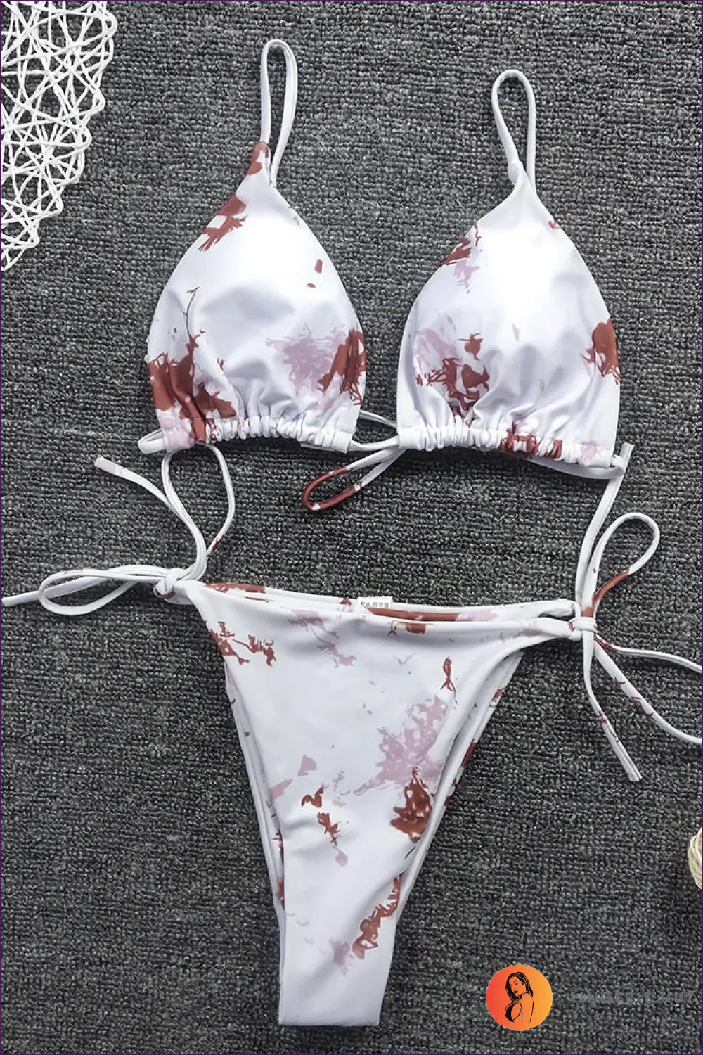 Lace-up Boho Bikini - Summer Swim Edit - s / White Smudges - Swimwear - Lingerie Hut - Animal • Beachwear • Cutout