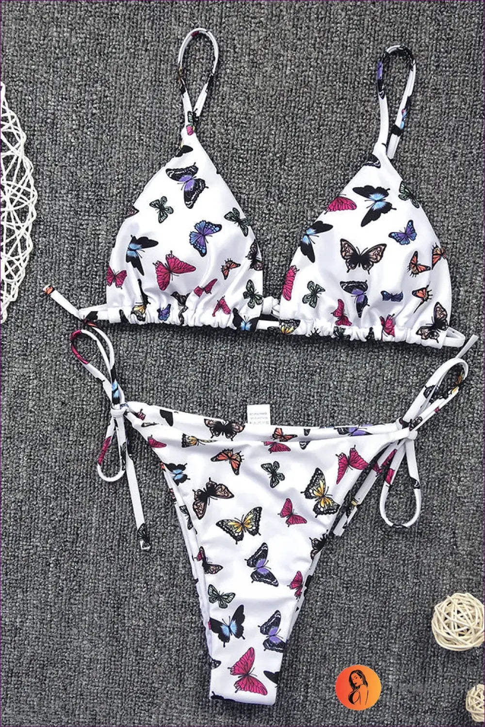Lace-up Boho Bikini - Summer Swim Edit - s / Butterfly Print on White Background - Swimwear - Lingerie Hut - Animal