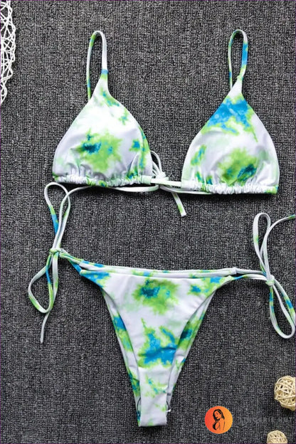 Lace-up Boho Bikini - Summer Swim Edit - s / Green Smudges - Swimwear - Lingerie Hut - Animal • Beachwear • Cutout