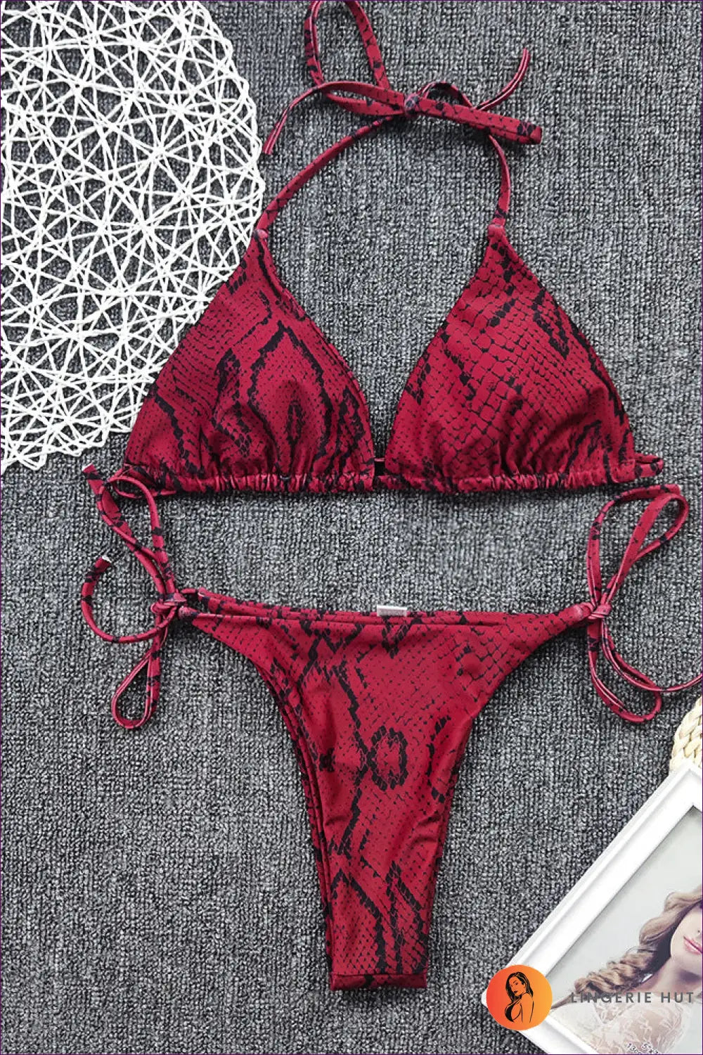 Lace-up Boho Bikini - Summer Swim Edit - s / Red Serpentine - Swimwear - Lingerie Hut - Animal • Beachwear • Cutout