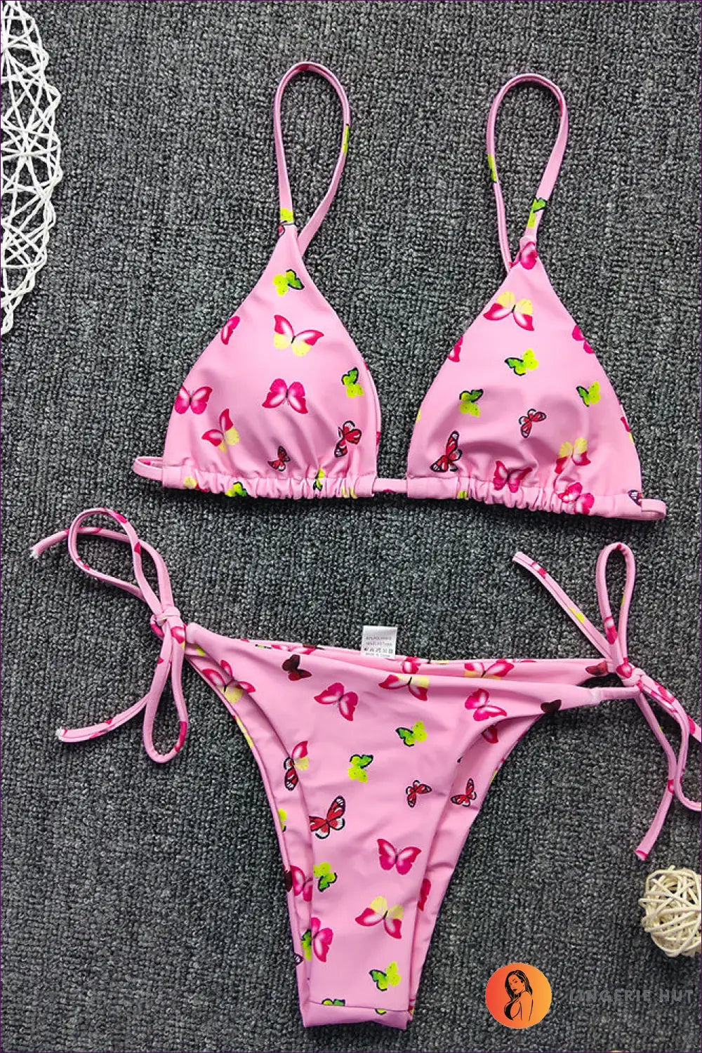 Lace-up Boho Bikini - Summer Swim Edit - s / Pink Butterfly - Swimwear - Lingerie Hut - Animal • Beachwear • Cutout