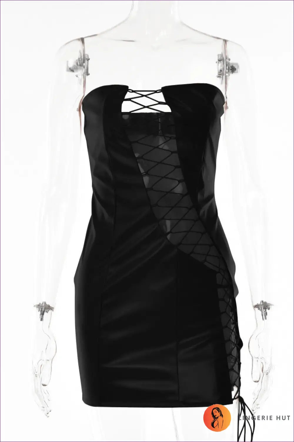 Lace-up Faux Leather Bodycon Mini Dress - Unforgettable Nights - s / Black - Dresses - Lingerie Hut - All Season