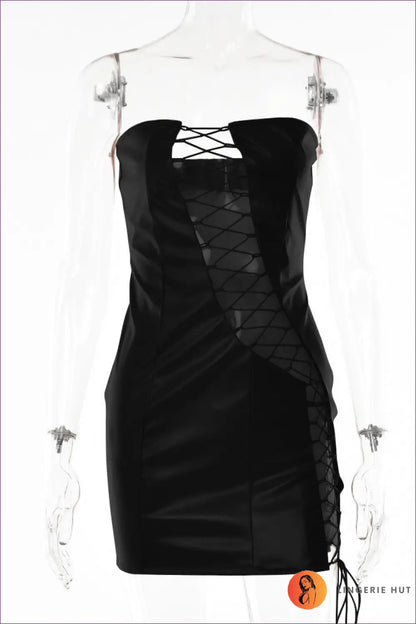 Lace-up Faux Leather Bodycon Mini Dress - Unforgettable Nights - s / Black - Dresses - Lingerie Hut - All Season