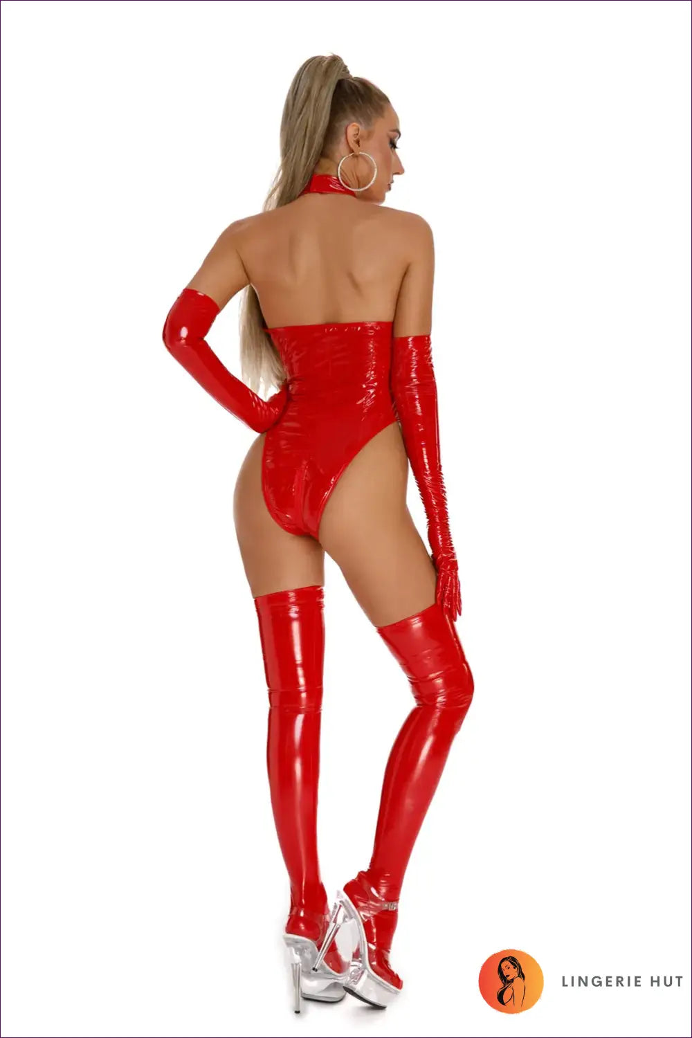 Lace-up Glossy Bodysuit with Opera Gloves - Bold Statement - Clubwear • Glamour • just in • Lingerie - Hut