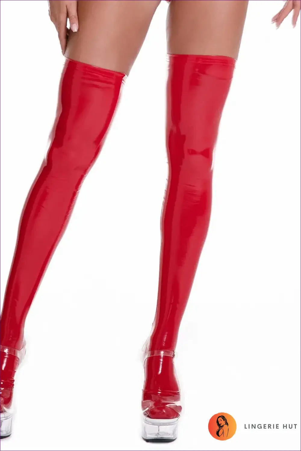 Lace-up Glossy Bodysuit with Opera Gloves - Bold Statement - Red Stocking / S-m - Clubwear • Glamour