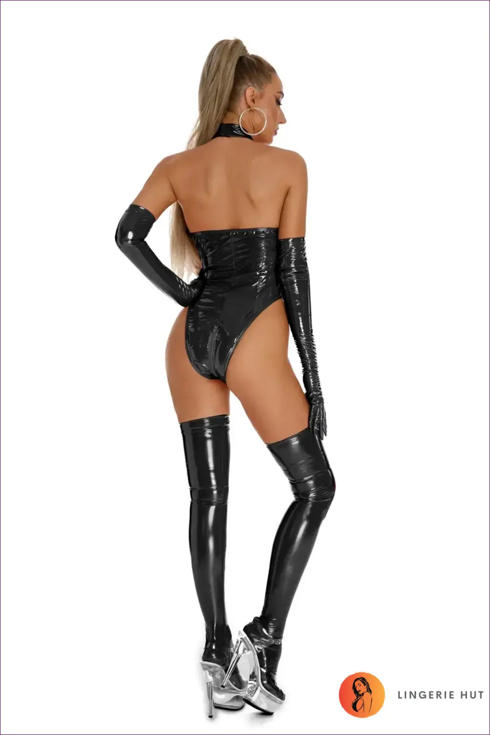 Lace-up Glossy Bodysuit with Opera Gloves - Bold Statement - Clubwear • Glamour • just in • Lingerie - Hut