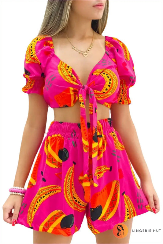 Lace-up co Ord Set with Shorts - Effortless Everyday Style - s / Red - Outfit Sets - Lingerie Hut - Autumn • Boho