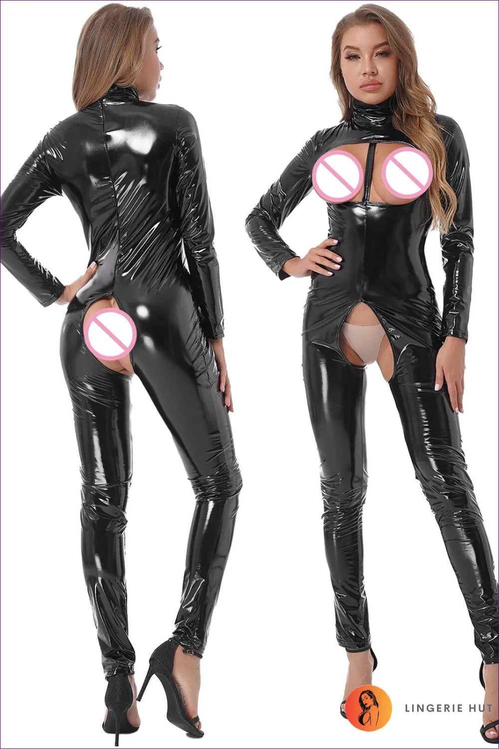 Turn Up The Heat With Our Latex Turtle Neck Cut-out Crotchless Catsuit. Featuring a Sleek, Crotchless Design