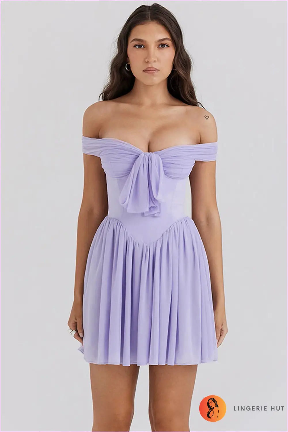 Lavender Off-shoulder Mini Dress - Effortless Elegance for Clubwear, Date Night, Dress, Glamour,