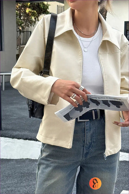 Leather Jacket with Zip Front - Effortless Edge for All Season, Autumn, Casual, Evening Wear, Everyday