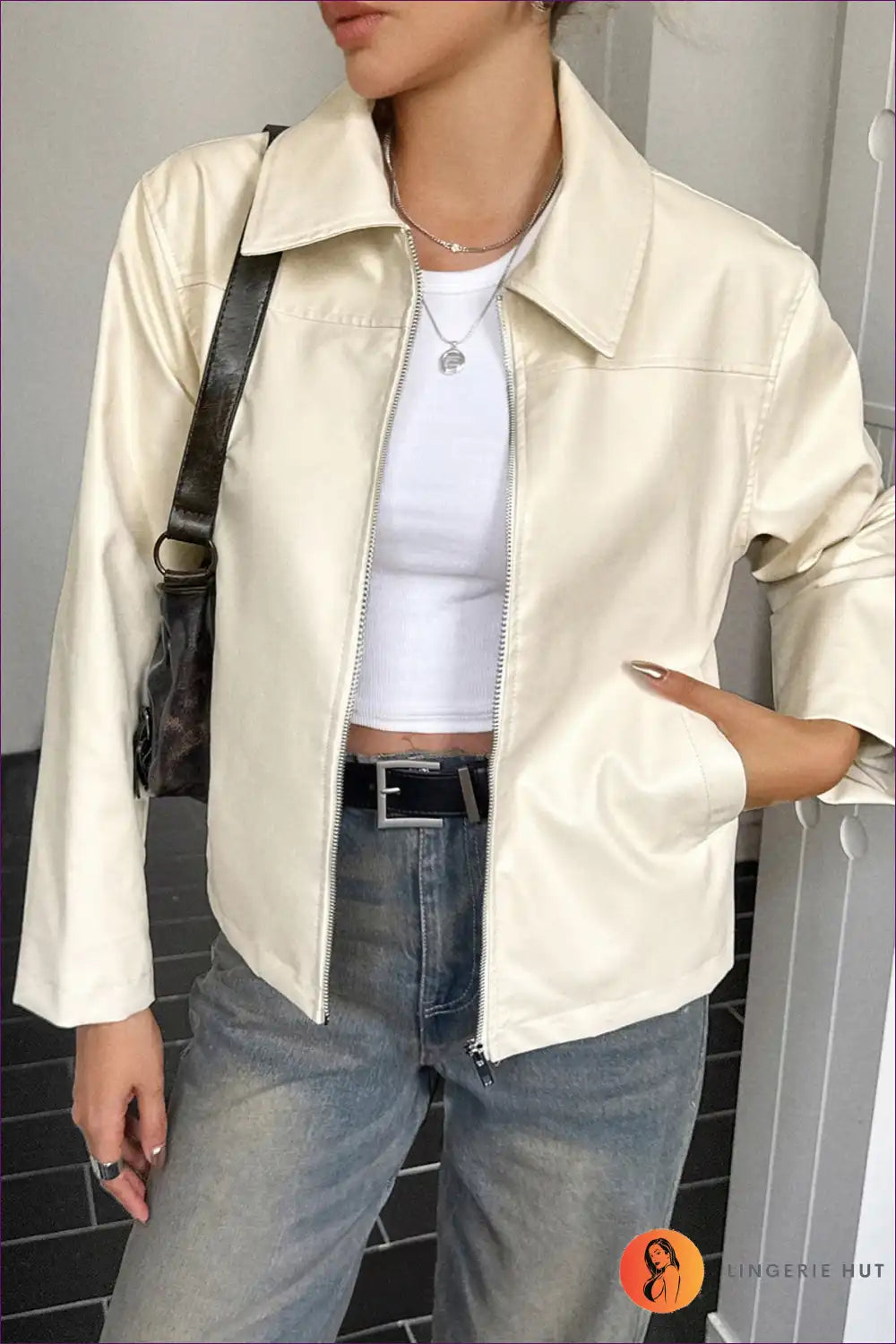 Leather Jacket with Zip Front - Effortless Edge for All Season, Autumn, Casual, Evening Wear, Everyday