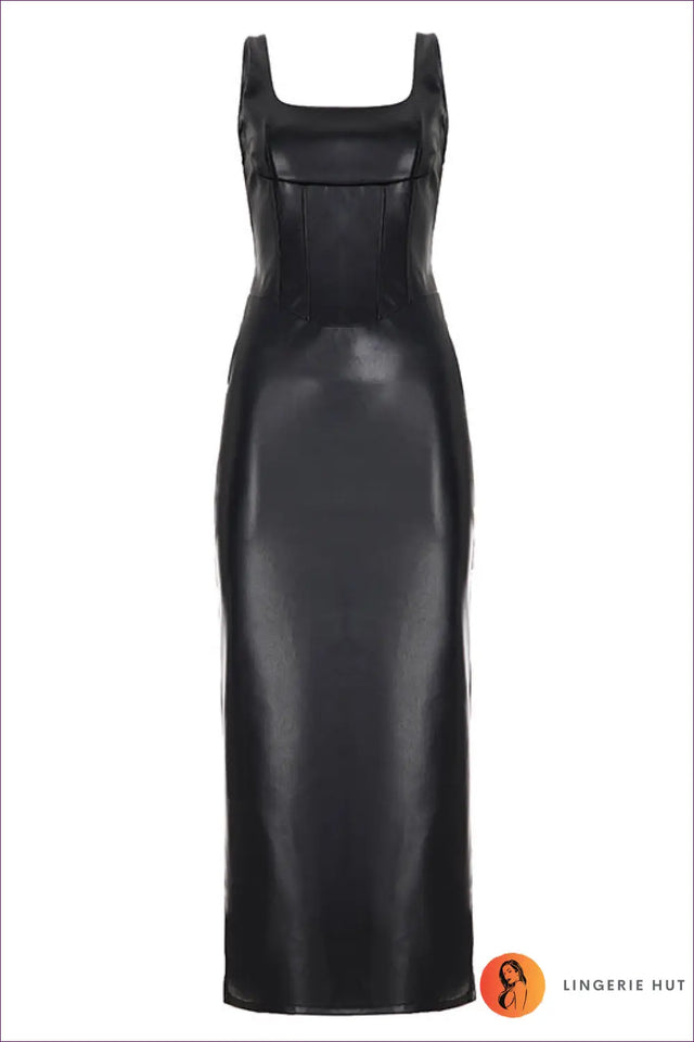 Leather-Look Maxi Dress with Corset Detail - Statement